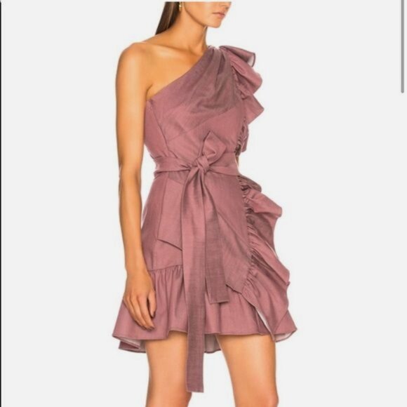 Alexis Adela Deep Lilac One-Shoulder Ruffle Mini Dress Size Medium NO BELT - Picture 2 of 11